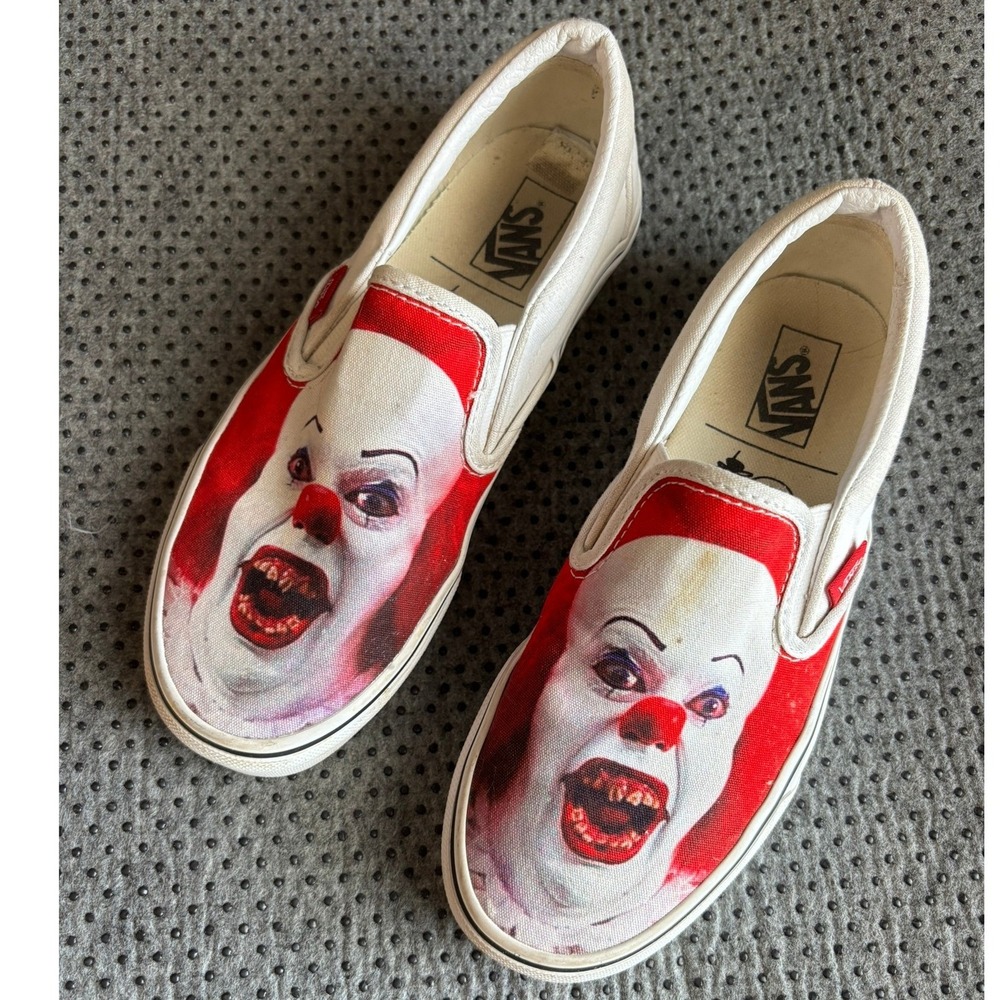 Vans IT Pennywise Horror Collection Slip On Shoes White Red Youll Float Too Rare
